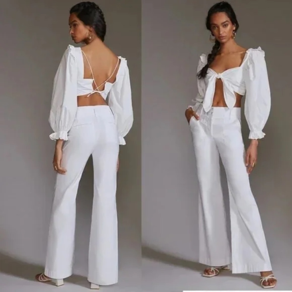 Anthropologie Naomi White Flare Pants Flattering 10 stretch